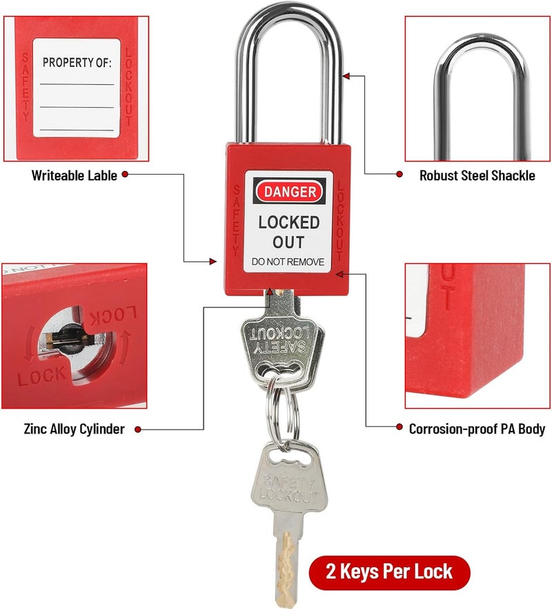 Xeoca Lockout Tagout Kit Electrical Loto Group Lockout Hasps, Lockout Tags, Safety Padlocks with Number, Nylon Ties with Pocket Bag - Image 4